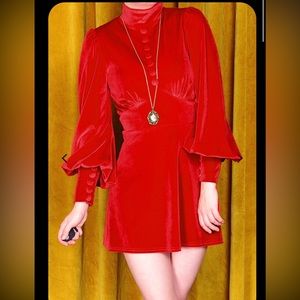 Scorpio Rising Bishop Sleeve Red Velvet Mini Dress